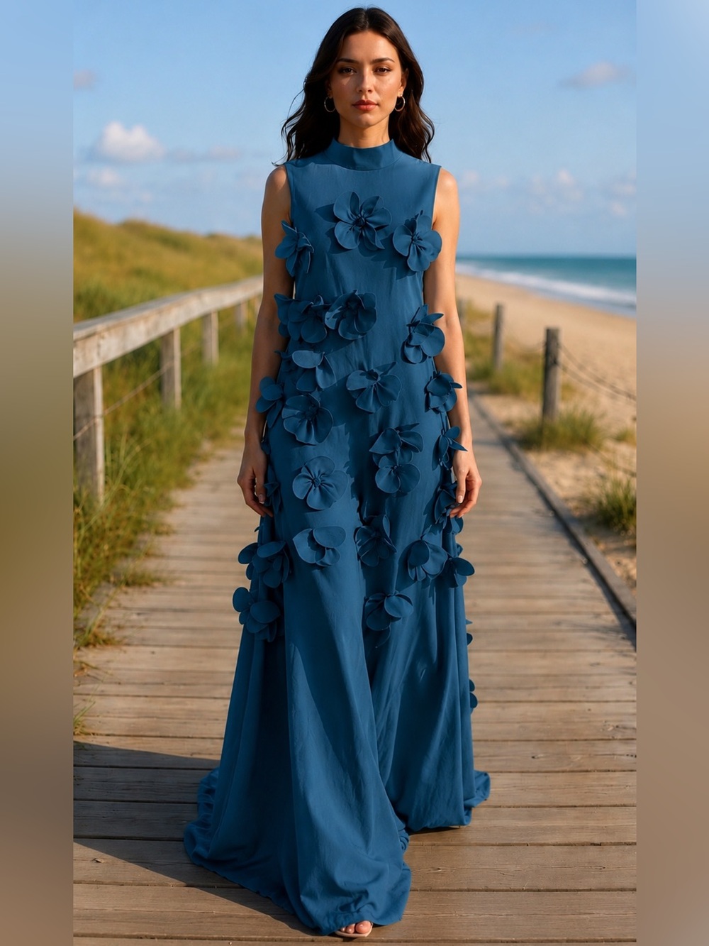 NWT Boutique Peacock Teal 3D Floral Appliqué Sleeveless Maxi Dress 4 & 0 - Picture 1 of 5